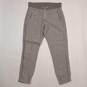 Athleta Cabo Pants Womens 10 Gray Linen Jogger Elastic Waist Zip Pockets Travel